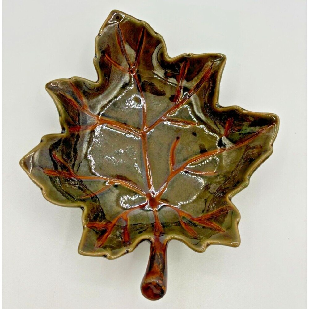 Pottery Barn Harvest Leaf Ceramic Glazed Serving Plate Tray Autumn Fall Decor